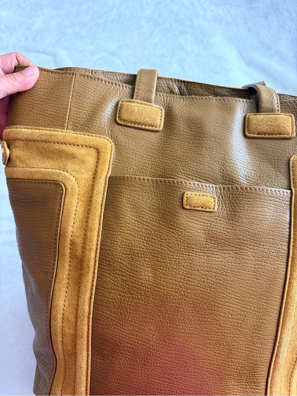Hammitt Otis Tan Leather Tote with Suede Trim Work Travel Tote Bag - Picture 3 of 16